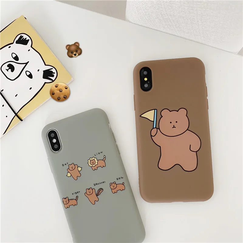 JIBAN Cute Cartoon Bear Phone Case for Apple Iphone X XS MAX XR 6 6s 6plus 7 7plus 8 Plus Soft TPU Couple Back Cover |