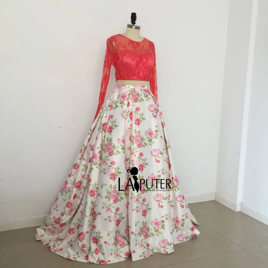 Бальное платье кружевное красное вечернее с длинным рукавом Выпускные Платья