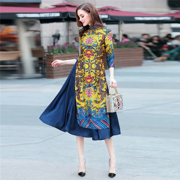 Летнее Длинное платье Cheongsam, вьетнамские традиционные халаты Aodai, изящное платье с воротником-стойкой, тонкое платье Qipao Vestidos для женщин - Цвет: As the photo