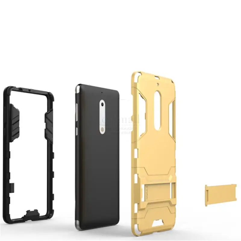 Двухслойная прочная гибридная защита устойчивая для Nokia 5 Чехол PC + TPU Kick Stand задняя