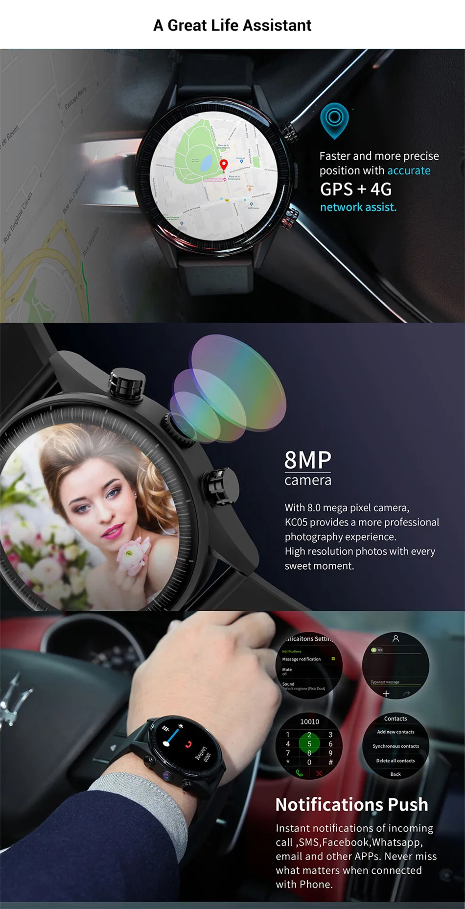 KingWear KC05 Pro 4G Smartwatch телефон ОС Android 7,1 MTK6739 четырехъядерный процессор 1,25 ГГц 1 Гб ОЗУ+ 16 Гб ПЗУ gps камера спортивные режимы