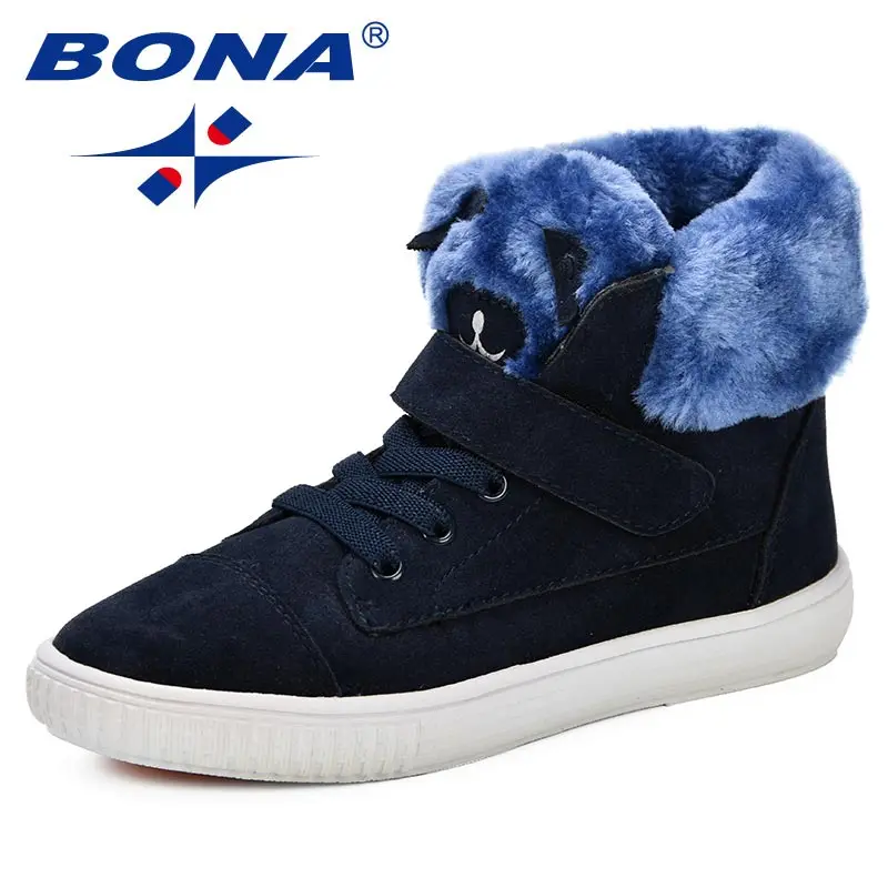 DEEP BLUE BONA/ новые модные стильные детские ботинки; детская Осенняя обувь; ботильоны из флока для девочек; нескользящая удобная обувь; большие размеры - Цвет: DEEP BLUE