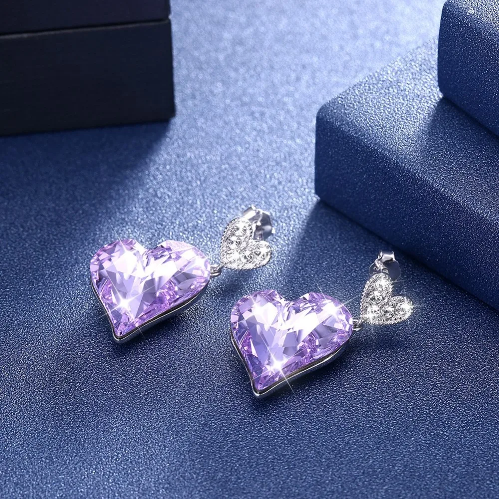 LEKANI кристаллы от Swarovski висячие серьги 925 женские длинные серьги в форме сердца Красный Фиолетовый бутик ювелирные изделия хрустальные серьги подарок