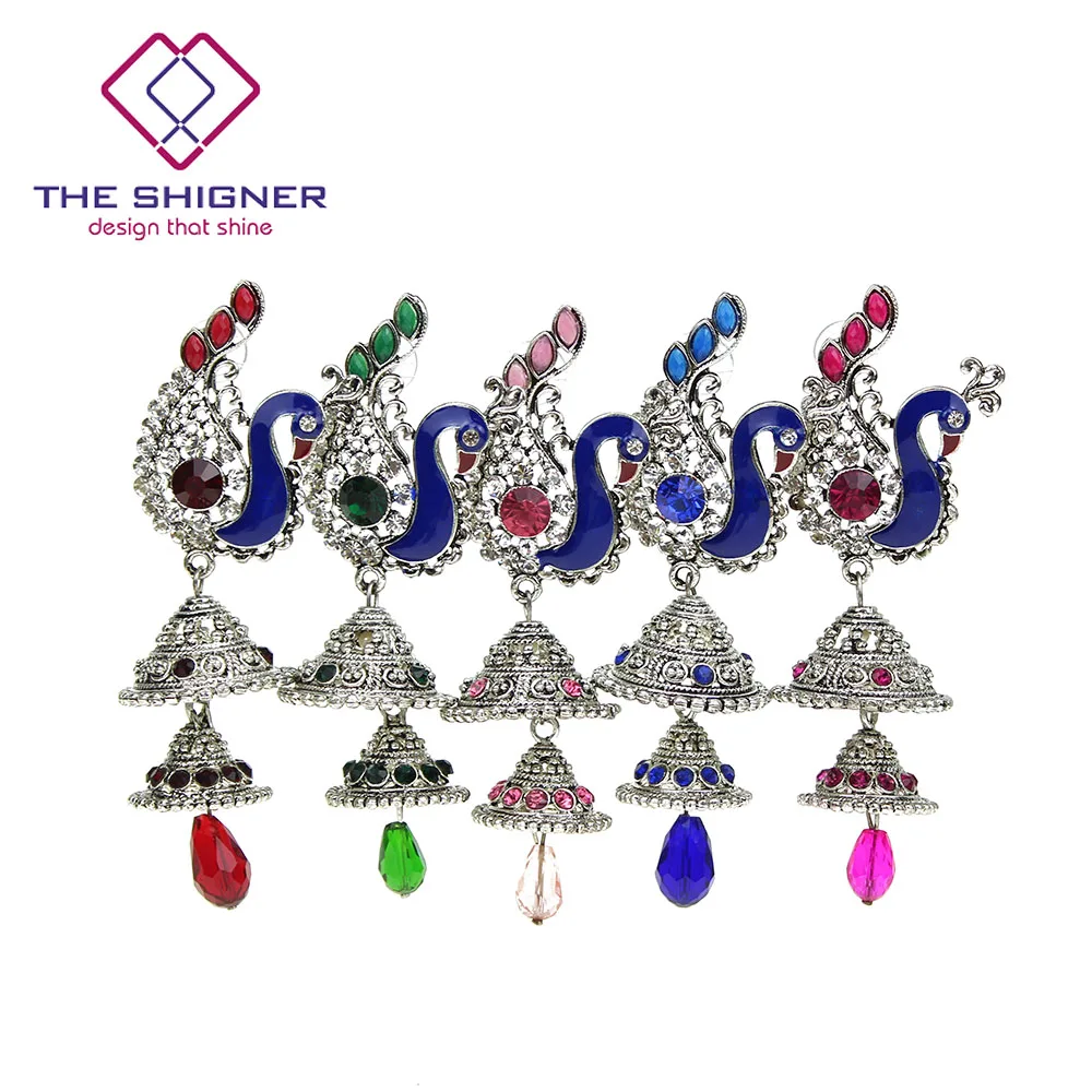Женские индийские серьги в виде этнического павлина с жемчугом Jhumka Jhumki Meenakari
