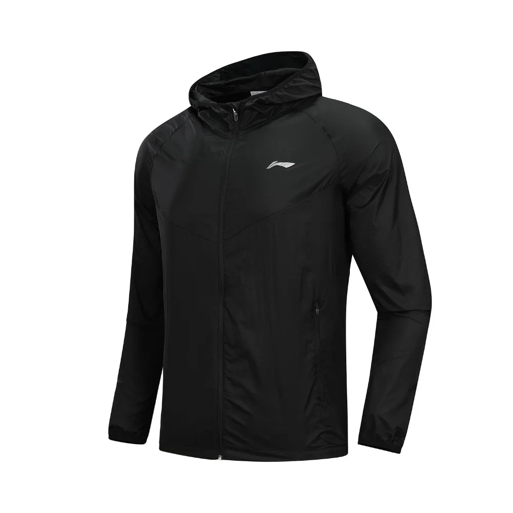 Li-Ning Мужская ветровка для бега 100% нейлон обычная посадка подкладка дышащие