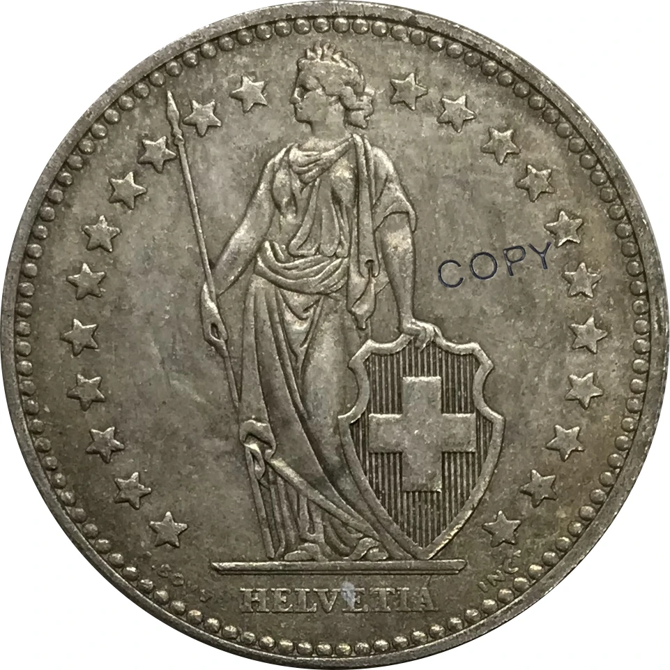 

1964 B Switzerland 2 Franken Cupronickel Plated Silver Collectibles Copy Coin