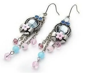 Фото Korean jewelry blue retro national wind long tassel earrings imitation gemstones bohemian female 8122 | Украшения и аксессуары