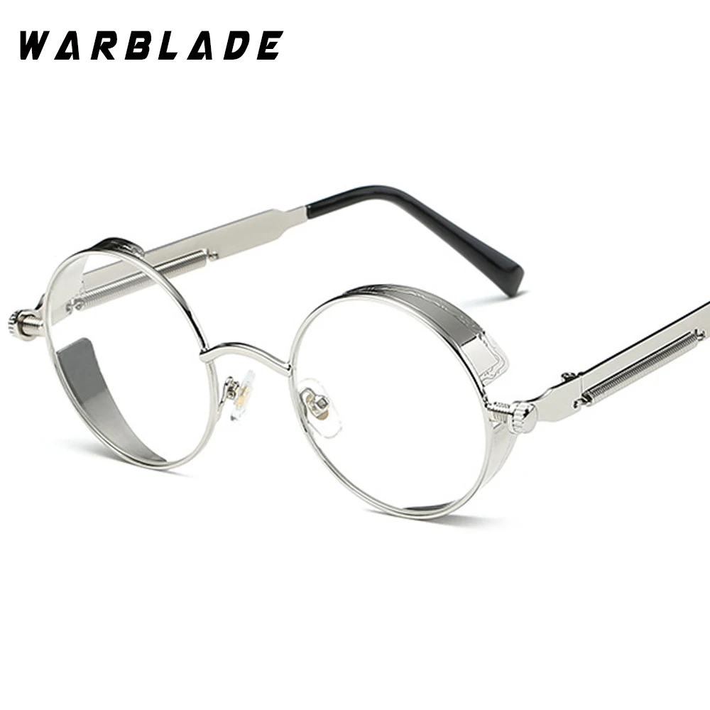 Стимпанк очки круглые прозрачные линзы Золотые оправа мужские уникальные