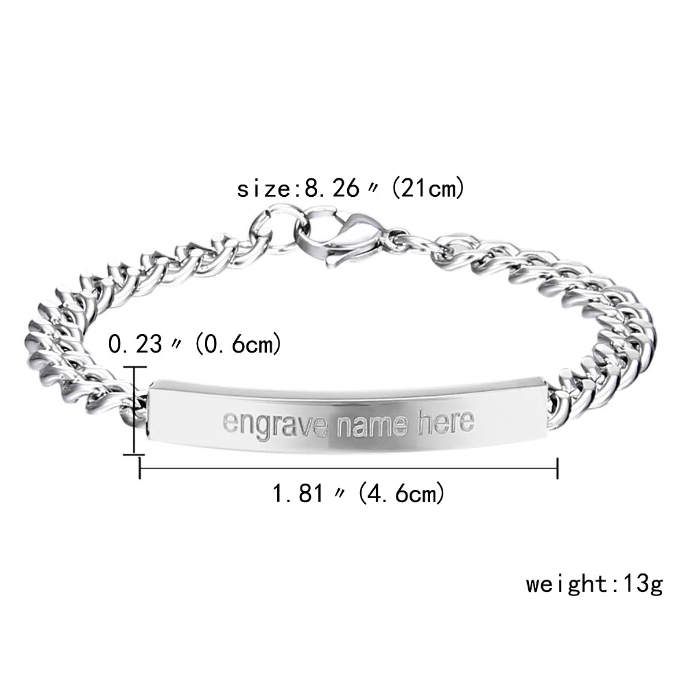 Пользовательское имя браслет из нержавеющей стали серебряный браслет с логотипом цепочка для мужчин персонализируемая бижутерия подарок на день рождения