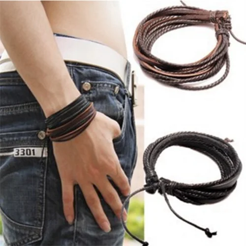 Мужская мода MINHIN многослойный Плетеный браслет из натуральной кожи Браслет