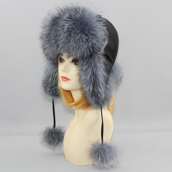 Hot Sale Natural Fox Fur Hat Women Thick Warm Real Fox Fur Cap Winter Fox Fur Bomber Hat Free Shipping - Цвет: grey 1