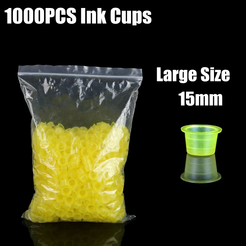 

1000 шт желтых тату чернил чашки крышки 15 мм большой размер пластик без основания чернил крышки татуировки пигментные чашки Поставки Бесплат...