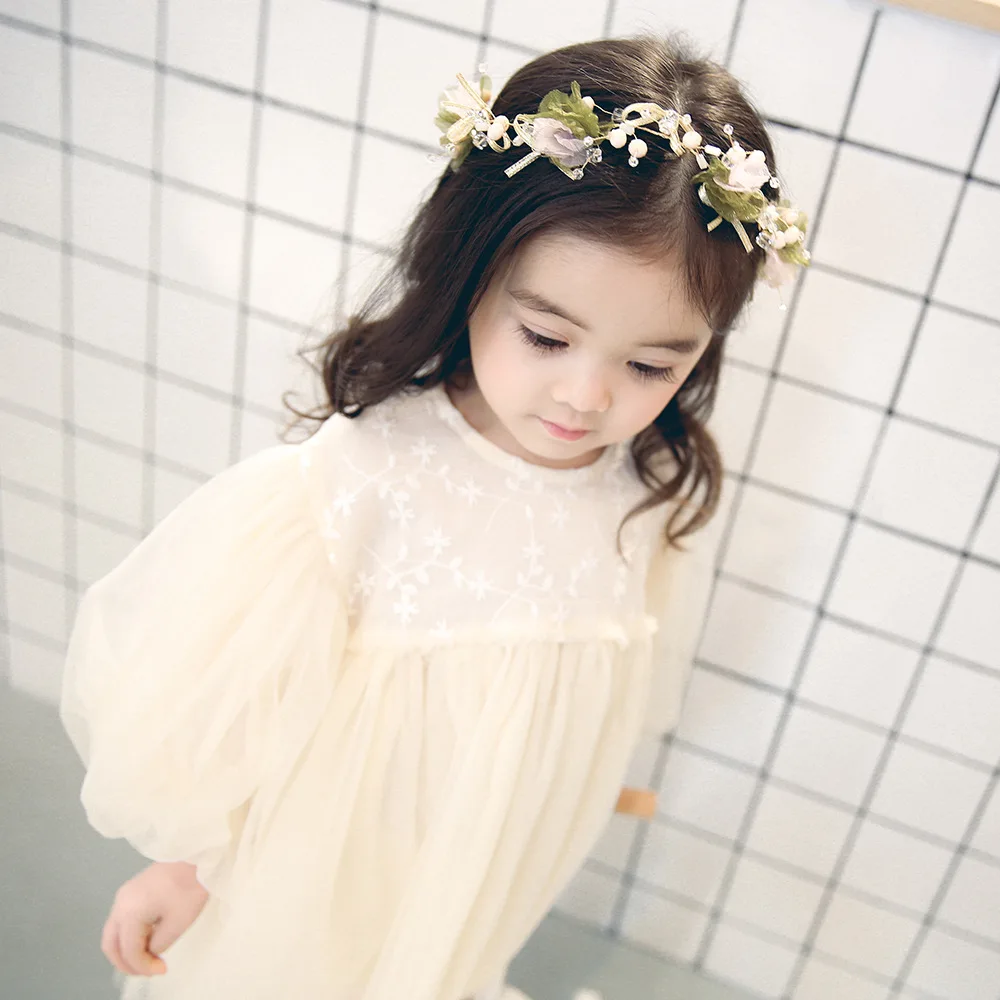 2019 Spring girls fashion mesh long sleeve princess dresses 0-4 years cute girl puff floral embroidery dress Tops | Детская одежда и