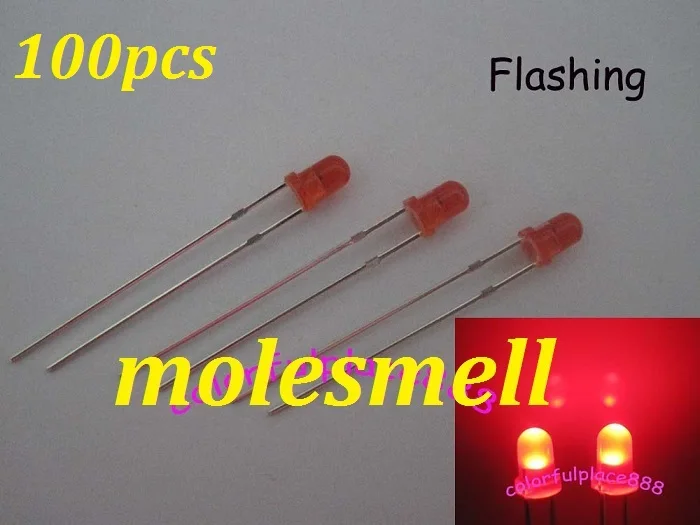Бесплатная доставка 100 шт 3 мм Красный рассеянный круглый самомигающий