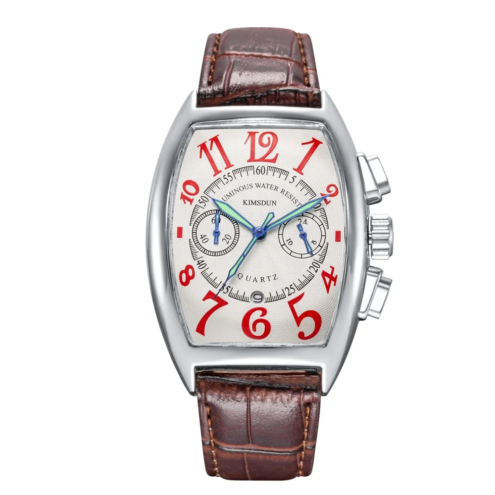 brown silver red Модные Бизнес Мужские часы Топ бренд класса люкс водонепроницаемые кварцевые кожаные спортивные наручные часы Мужские часы relojes hombre horloge - Цвет: brown silver red