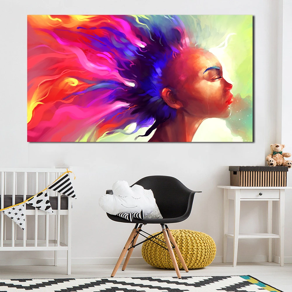 

JQHYART Wall Art Colorful Hair Abstract Wall Pictures For Living Room Painting Canvas Art Posters And Prints Home Decor No Frame