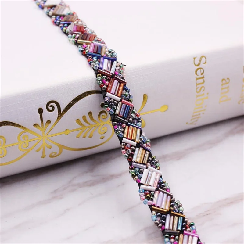 multicolor SG-015 1 ярд перламутровая бисерная кружевная отделка Сетка кружевная Лента ткань для украшения одежды свадебное платье воротник рукав африканская кружевная ткань аппликация - Цвет: multicolor SG-015