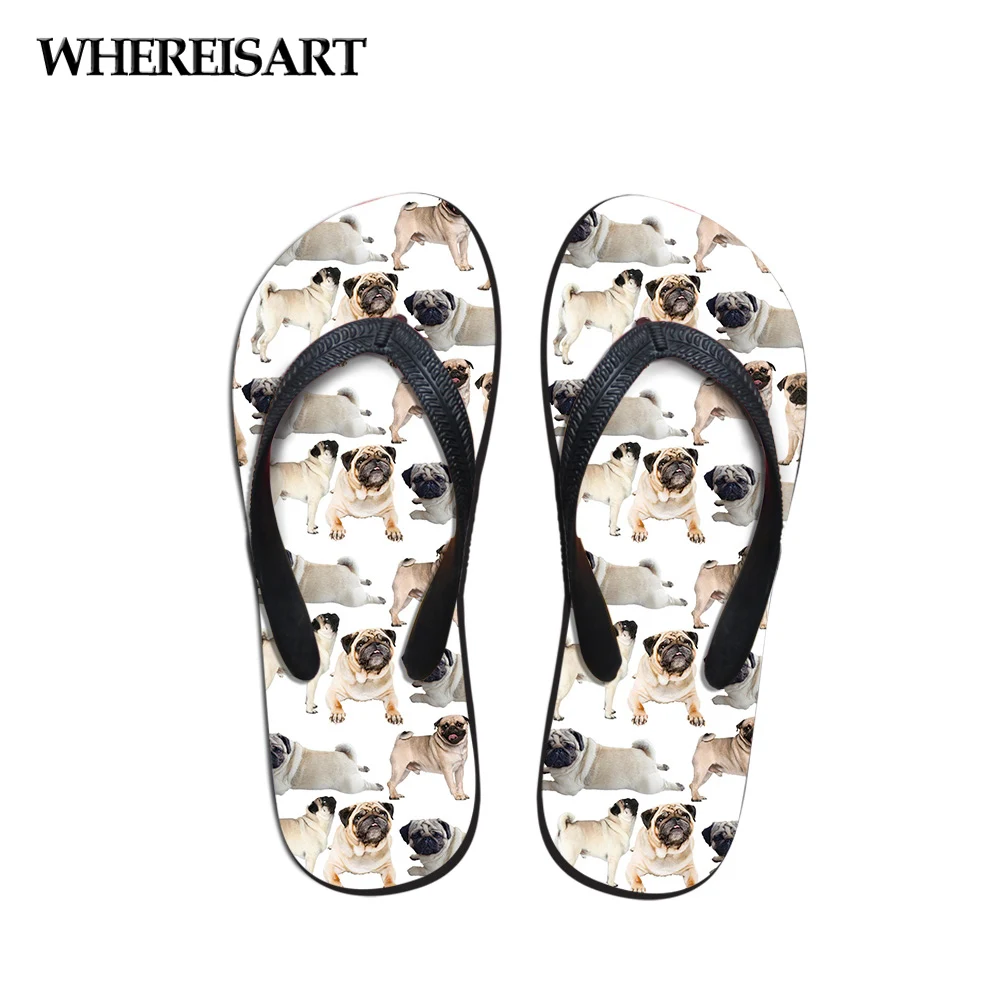 WHEREISART/женские Вьетнамки с милым рисунком мопса повседневная женская обувь на