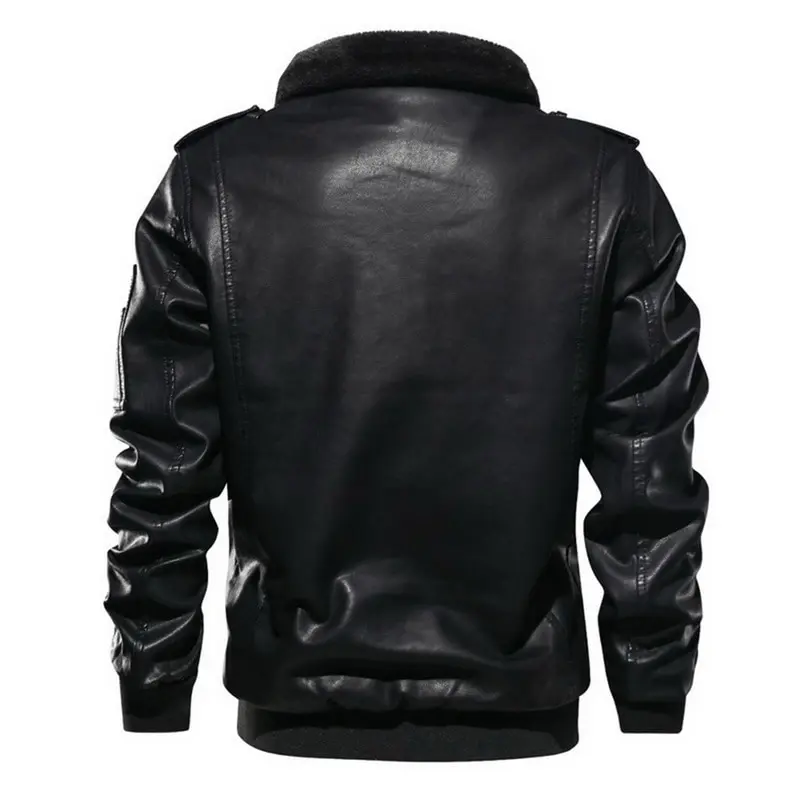 2018 зимние мужские Куртки из искусственной кожи пальто с меховым воротником