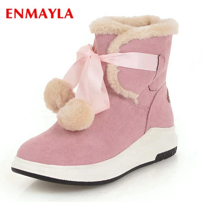 

ENMAYLA Basic Round Toe Women Winter Boots Flock Ankle Boots for Women Womens Winter Fashion 2020 Size 34-43 LY229