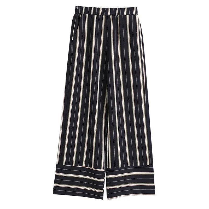 TWOTWINSTYLE свободная длина по щиколотку эластичные полосатые брюки для женщин Высокая талия широкие брюки женские Весна Мода Tide - Цвет: as picture