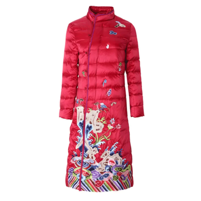 2017 Fashion New Women Embroidered White Duck Down Jacket Female Long Sleeve Stand Collar Warm Coats Plus Size Outwear CX05 | Женская