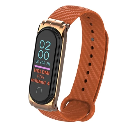 Orange OLLIVAN mi Band 4 ремешок из кремния и углеродного волокна для Xiaomi mi Band 4 ремешок с металлической рамкой чехол-браслет mi band 4 Correa черный розовый - Цвет: Orange