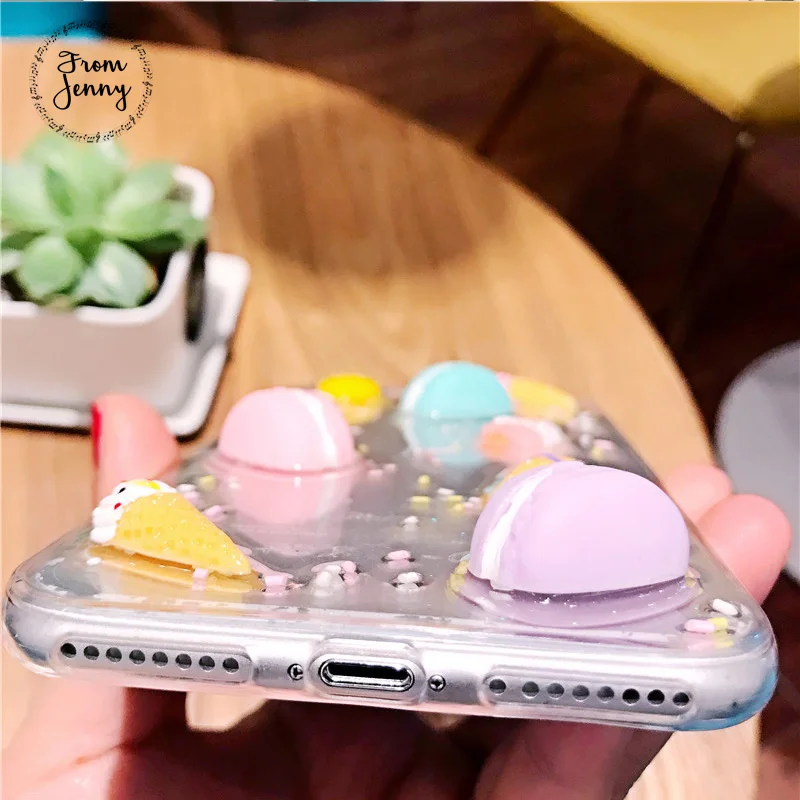 Для iPhone 11Pro X 3D ракушка торт Макарон мороженое силикон для 8 8Plus блестящий чехол 7 Plus