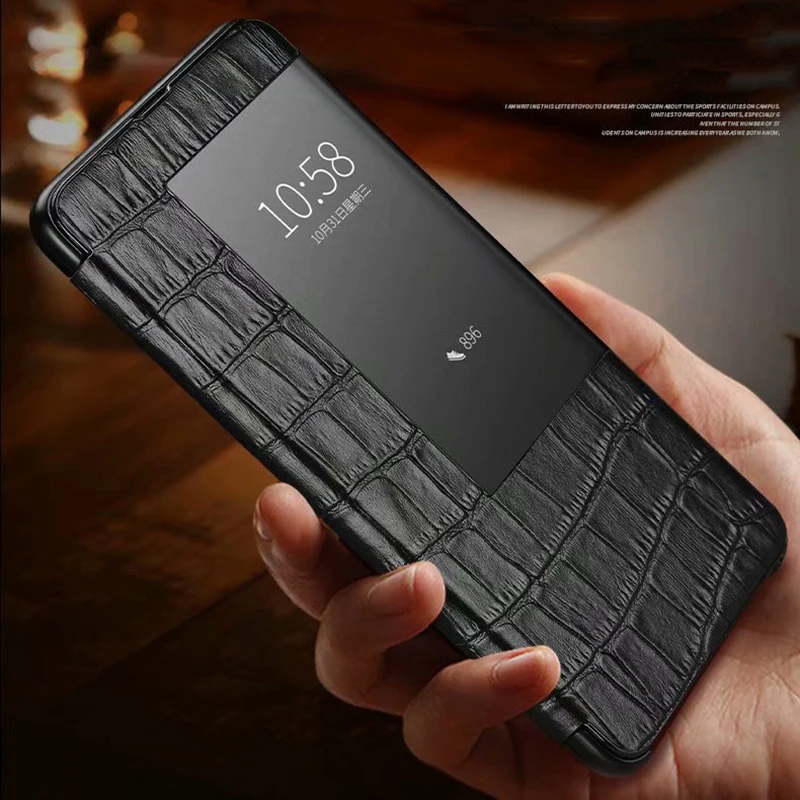 Чехол книжка из натуральной кожи с крокодиловой текстурой для Huawei Mat 20 Pro Mart Touch View