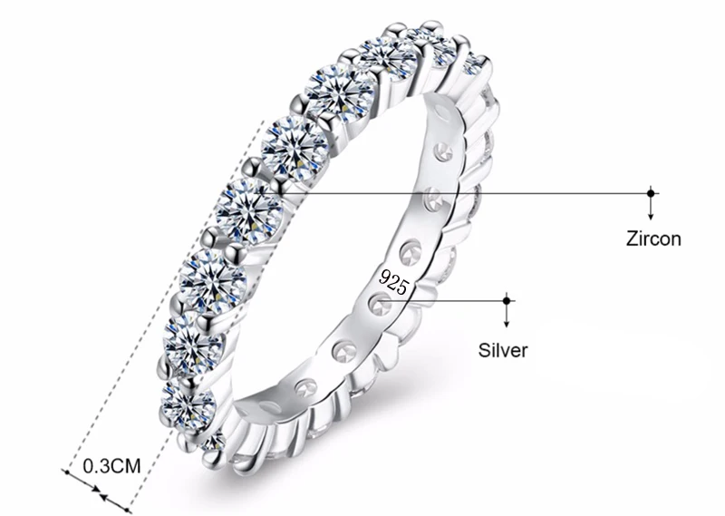 Yanleyu Luxury One Row AAA Cubic Zircon Wedding Rings for Women Real 925 Sterling Silver Engagement Jewelry PR127 | Украшения и