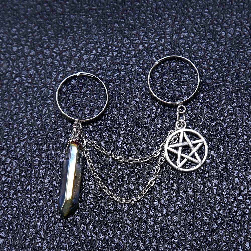 Rainbow Регулируемое кольцо с пентаграммой Wicca Кристальное кольцо ретро кварцевое Кристальное кольцо - Цвет основного камня: Rainbow
