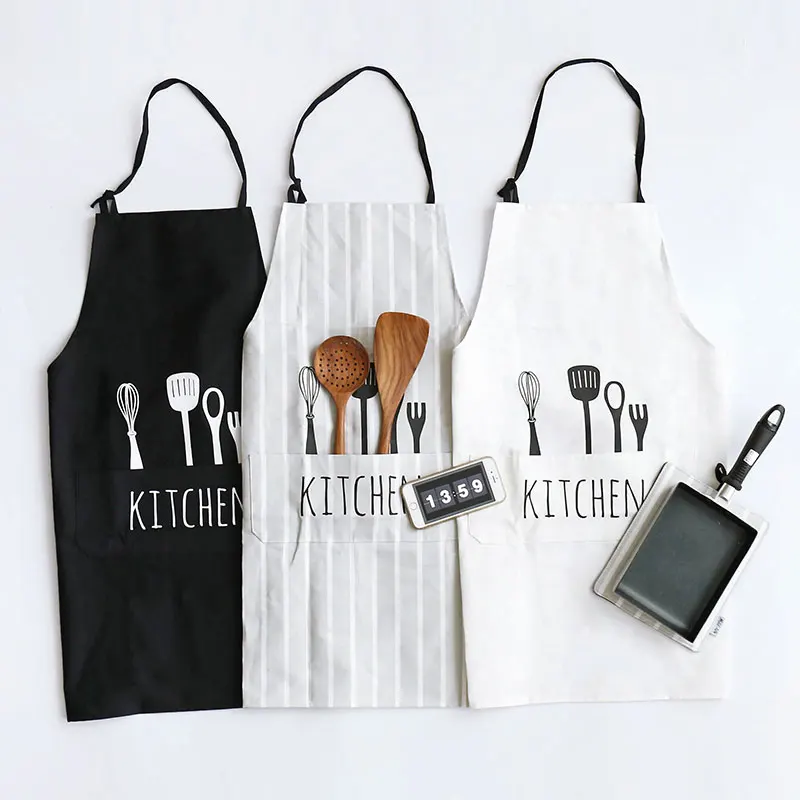 Nordic Baking Master Kitchen Tools Print White Black Stripe Fresh Apron Cotton Cooking Love | Дом и сад
