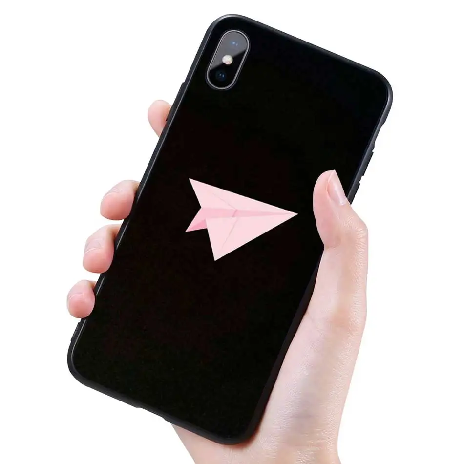 Силиконовый черный чехол для iPhone 11 Pro XR X XS MAX 7 8 6 6S Plus 5 5S SE 5C 7Plus 8Plus чехол для телефона для путешествий по миру бумажный самолет