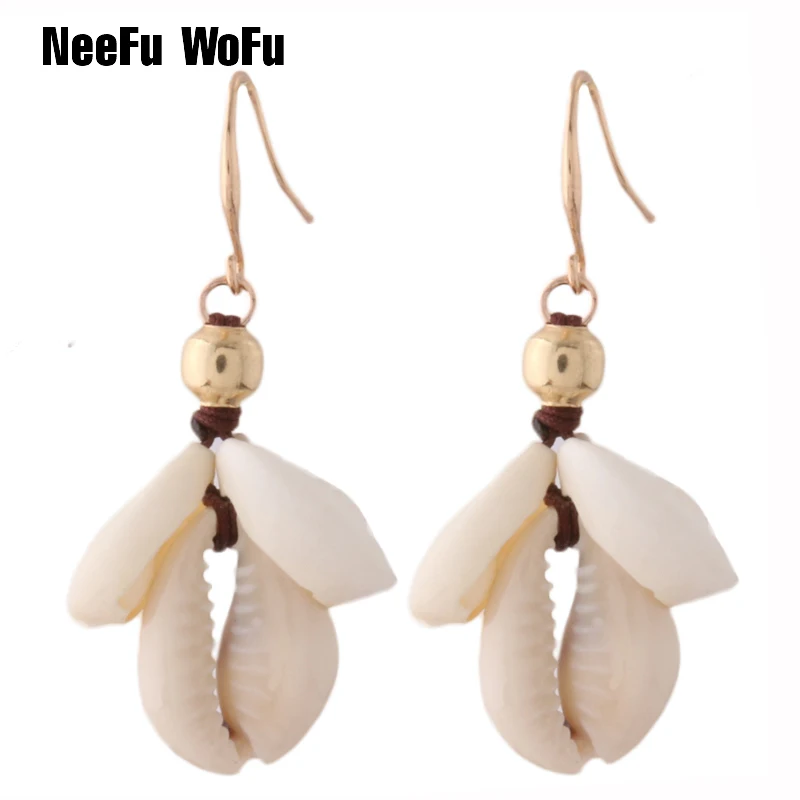 Висячие серьги NeeFu WoFu из натуральной ракушки брендовые большие длинные цветные