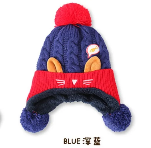 Winter Baby Hats Ball Hat Thick Warm Knitted Boy Girl Cap Protect The Ears Beanies Cartoon Ear Toddler H030S | Детская одежда и