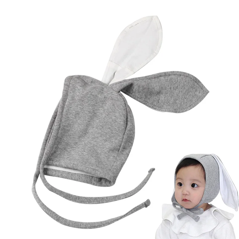 Gray baby hat Милая детская шапка с длинными ушками кролика для новорожденных; реквизит для фотосессии; Детская кепка; регулируемая хлопковая Детская кепка для мальчиков; Аксессуары для девочек - Цвет: Gray baby hat