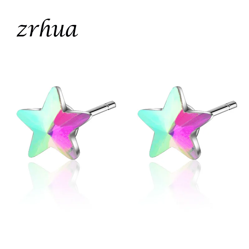ZRHUA Новое поступление радужные серебряные сверкающие звезды серьги гвоздики для