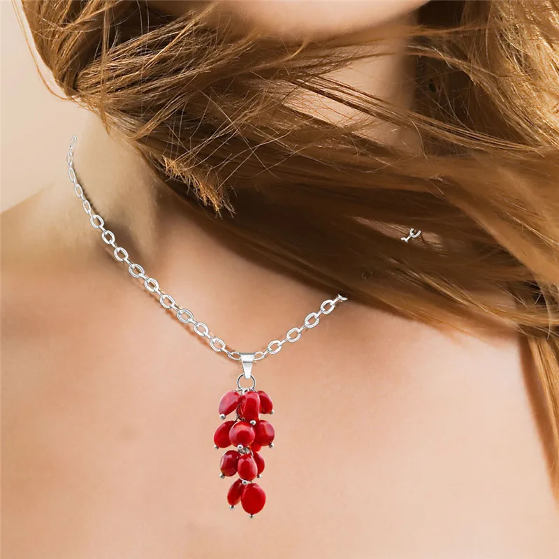 Handmade Coral Bead Pendant Necklace Natural Stone For Women Stainless Steel Jewelry TN466 | Украшения и аксессуары