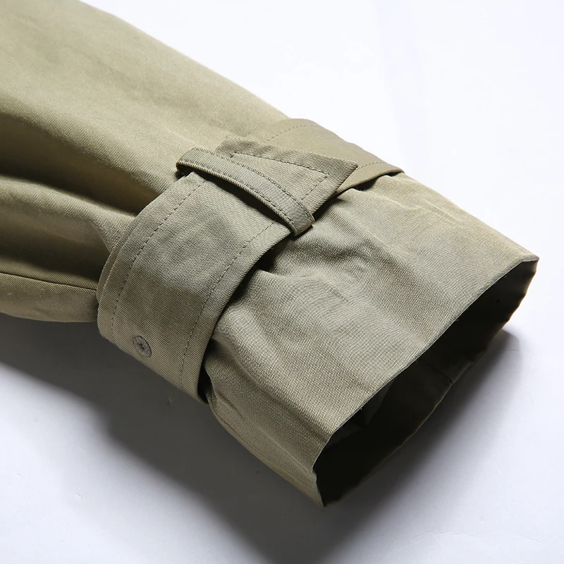 Autumn Winter Trench Coat With Belt for Women Leader Adjustable Waist And Sleeve Slim Solid Green Thin Waterproof | Женская одежда