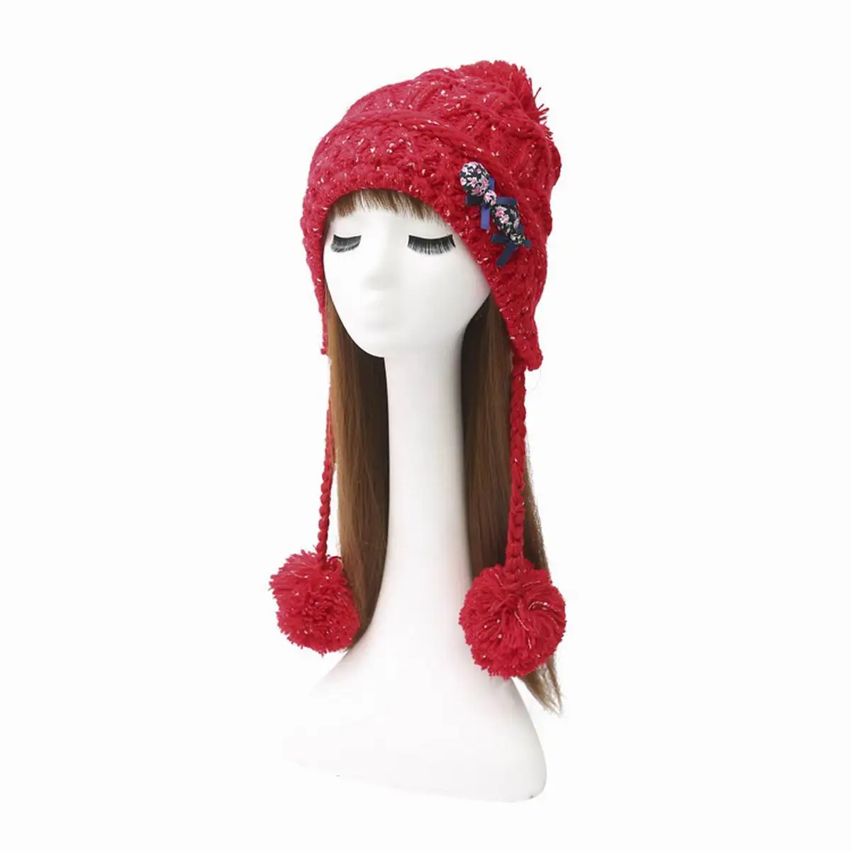 Теплые стильные женские трикотажные вязания шапочки зима помпоном hat Кепки |