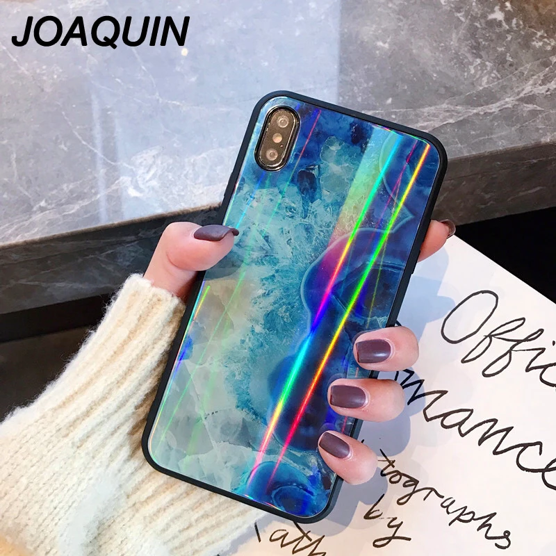 Синие мраморные упрочненные стеклянные Чехлы для apple iphone 6 S plus 7 8 X XR XS MAX laser Blu-Ray phone