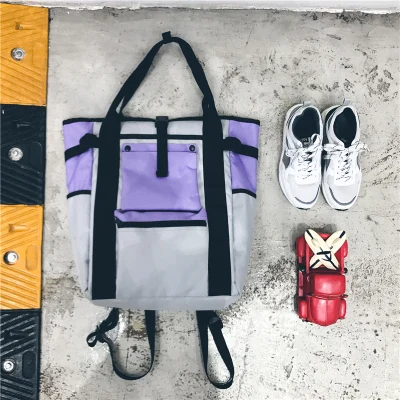 Harajuku стиль студенческий рюкзак уличный тренд для мужчин большой емкости Оксфорд сумка унисекс контрастный цвет хип-хоп сумки Bolsa ZM207 - Цвет: Фиолетовый