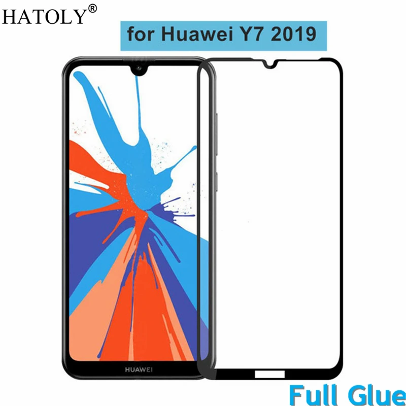 La pegamento templado de vidrio para Huawei Y7 2019 Protector de pantalla para Huawei Y7 2019 de la cubierta completa Huawei Y7 primer 2019 a prueba de polvo de la pel&iacute;cula-0