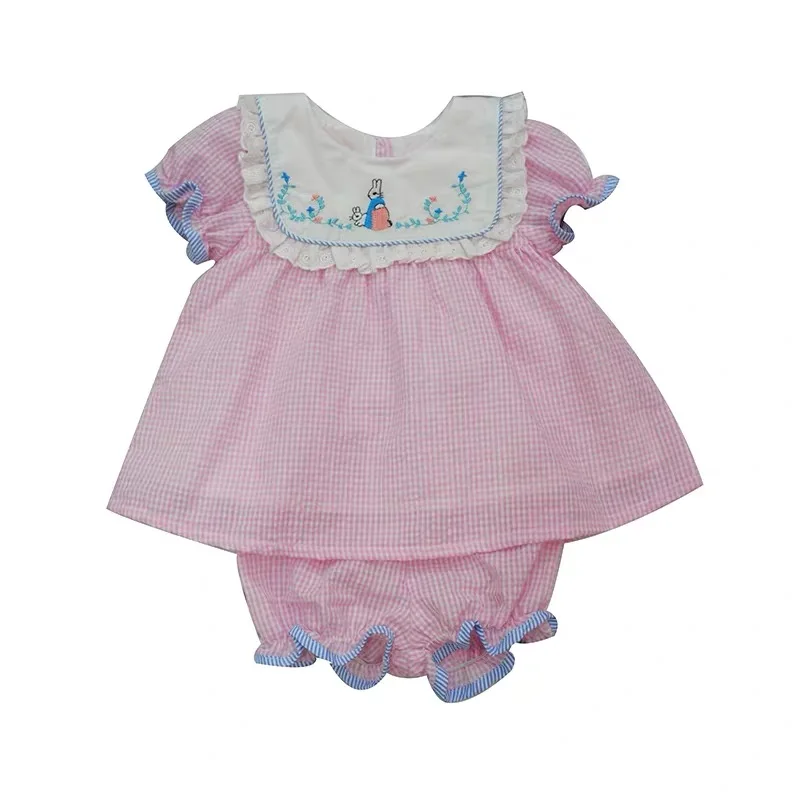 Летняя одежда для маленьких девочек комплекты одежды розового цвета с вышивкой