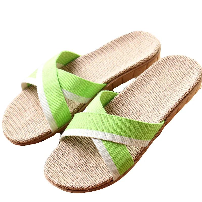 Новые летние женские льняные шлепанцы парусиновые Нескользящие сандалии на