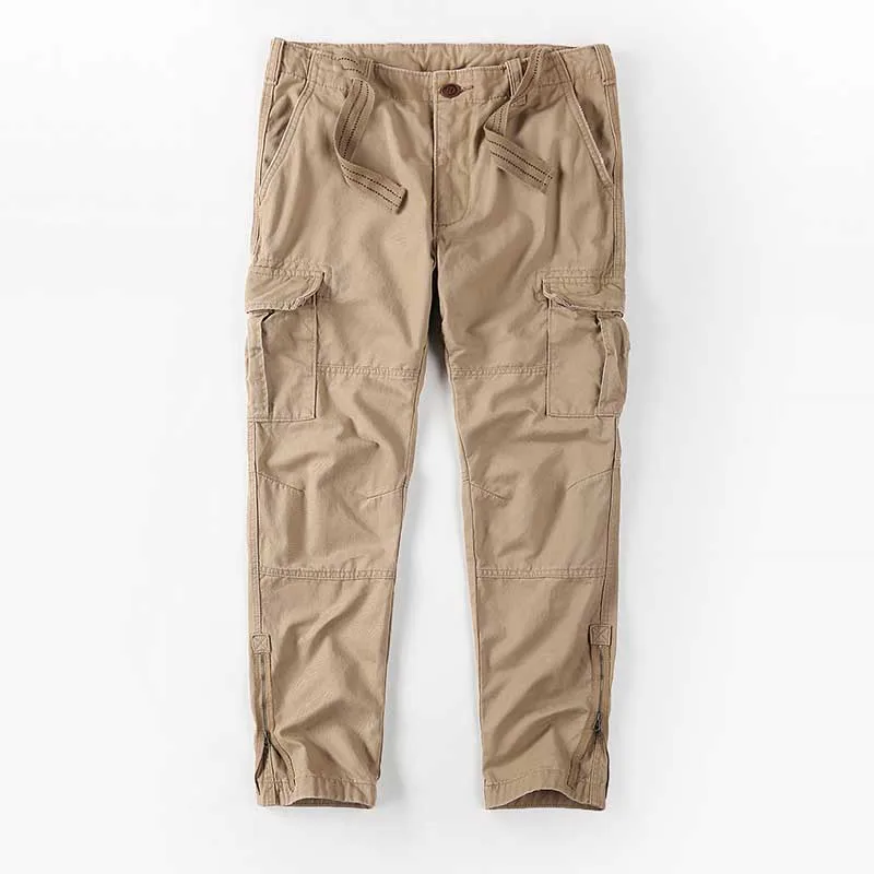 

Military Cargo Pants Men Casual Joggers with Pockets and Leg Opening Zipper Loose Baggy Cotton Trousers Man Clothes