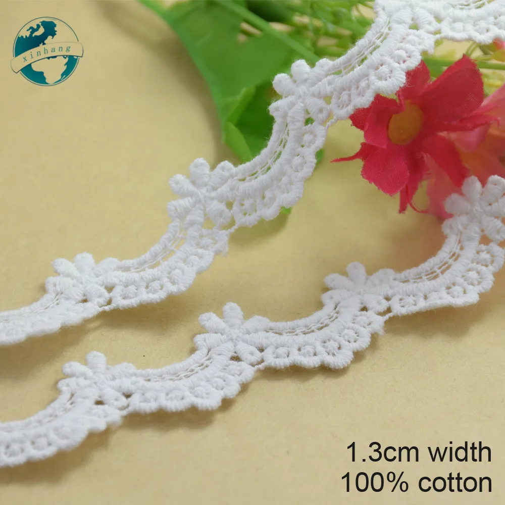 

10yards 1.3cm Cotton Embroid Lace Sewing Ribbon Guipure African Fabric Trim Warp Knitting DIY Garment Wedding Accessories#1777