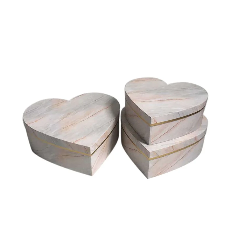 

3pcs a Set Bronzing edge marble heart-shaped flower box Gift box three-piece wedding holiday gift box Valentine's Day gift box