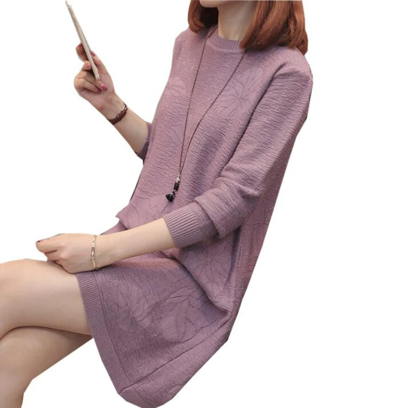 

2018 Autumn Winter Loose Sweater Women O-Neck Long Sleeve Knitting Sweater Female Pullover Knitwear Fashion Long Jumper Tops