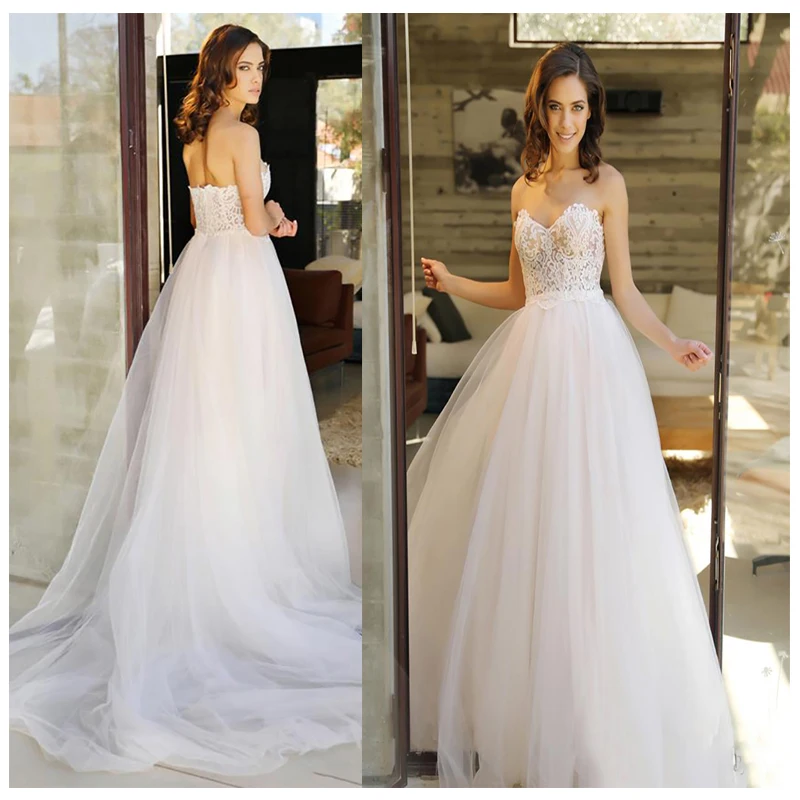 

LORIE Strapless Wedding Dress Backless White Beach Wedding Gowns Appliques Lace Sweetheart Princess Bride Dress Free Shipping